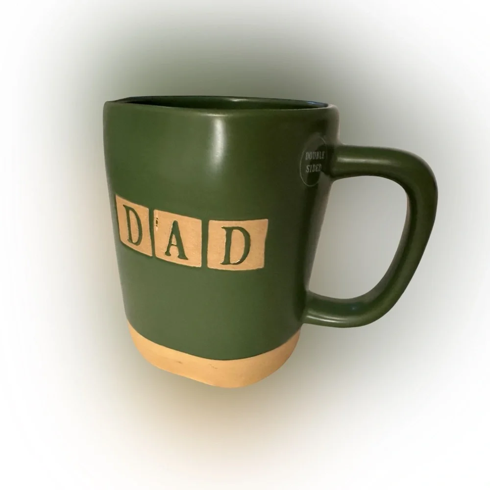 NEW Rae Dunn Artisan Dad Mug Green Tan Duck Double Sided Coffee Cup